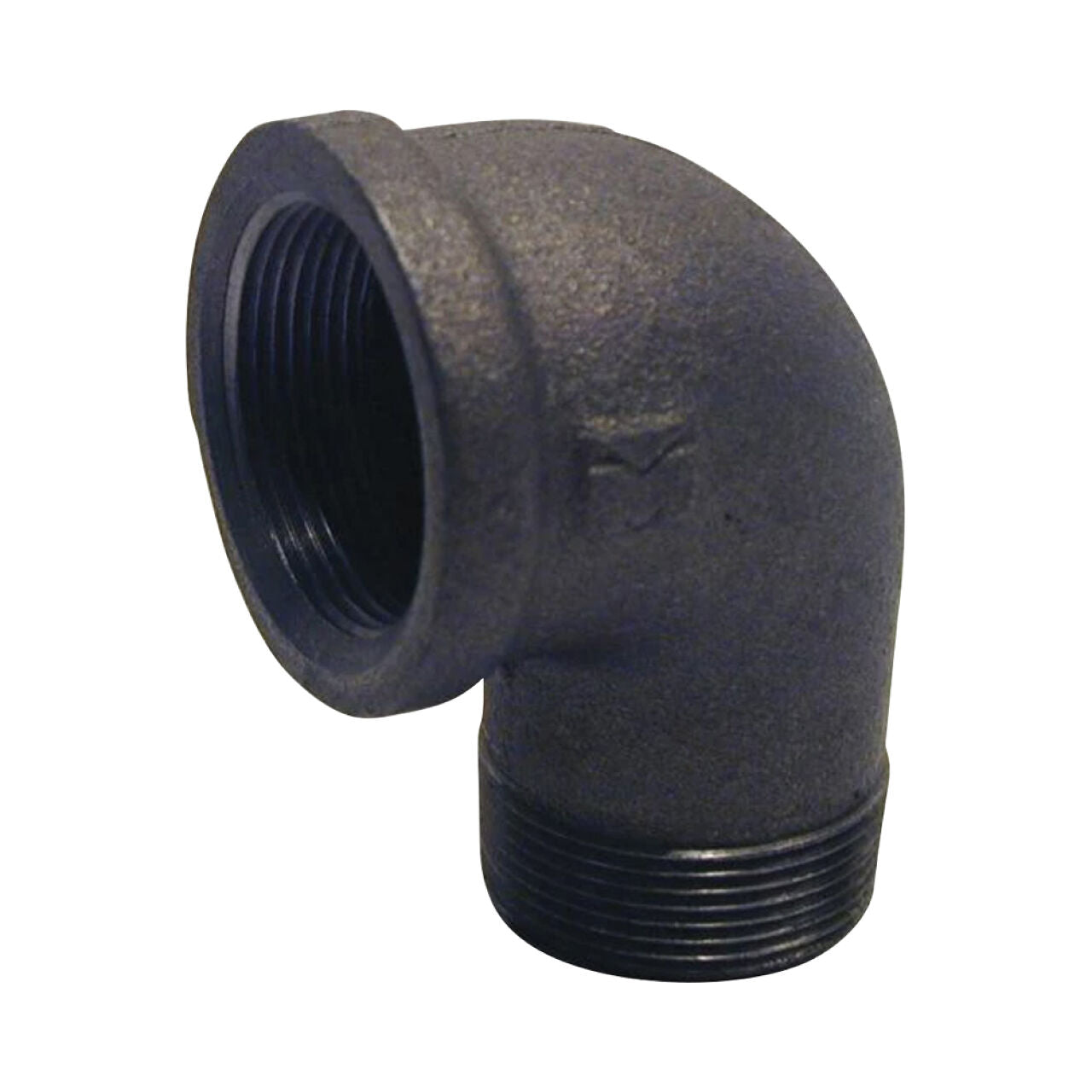The Go Build 3/4 in. Black Malleable Iron 90-Degree FPT x MPT Street Elbow is a durable, black metal fitting ideal for connecting pipes at a right angle, perfect for industrial pipe fittings applications.
